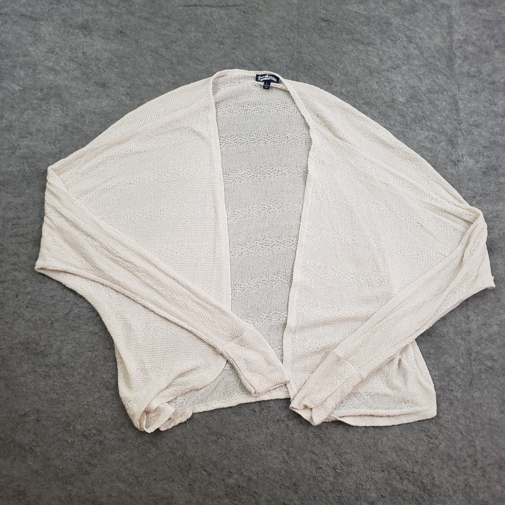 Freshman Sweater Womens Large Beige Cardigan Long Sleeve Knit Open Front Sheer *
